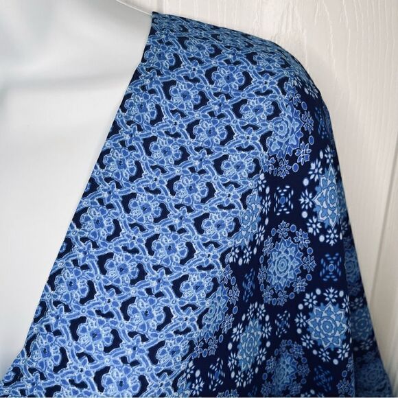 Miami Kaftan Style Mediterranean Print Top Flowy Blue M - Picture 4 of 9